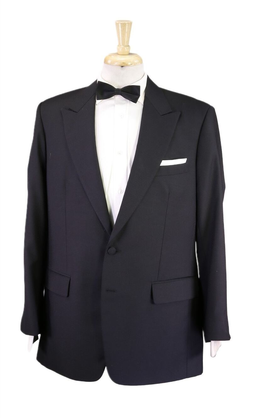 Custom Tailored Black Tone Check Peak Lapel 2-Btn Formal Tuxedo Wedding Suit 42R